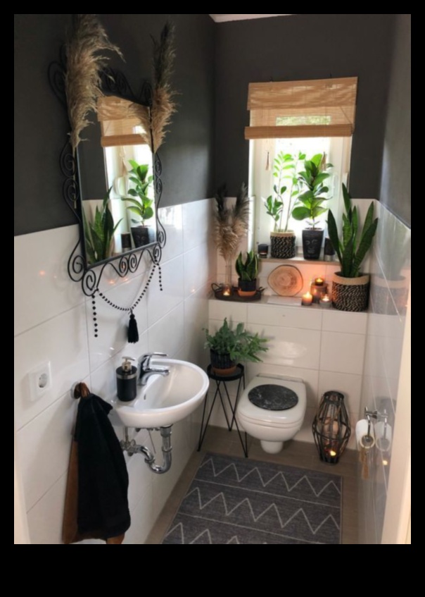 Decor de baie boem pentru spații mici 3 Care sunt câteva idei de decor boeme pentru baie pentru un spațiu mic?